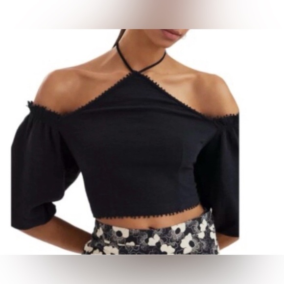 Anthropologie Tops - Anthropologie Frida Off-The-Shoulder Puff Sleeve Halter Top Small